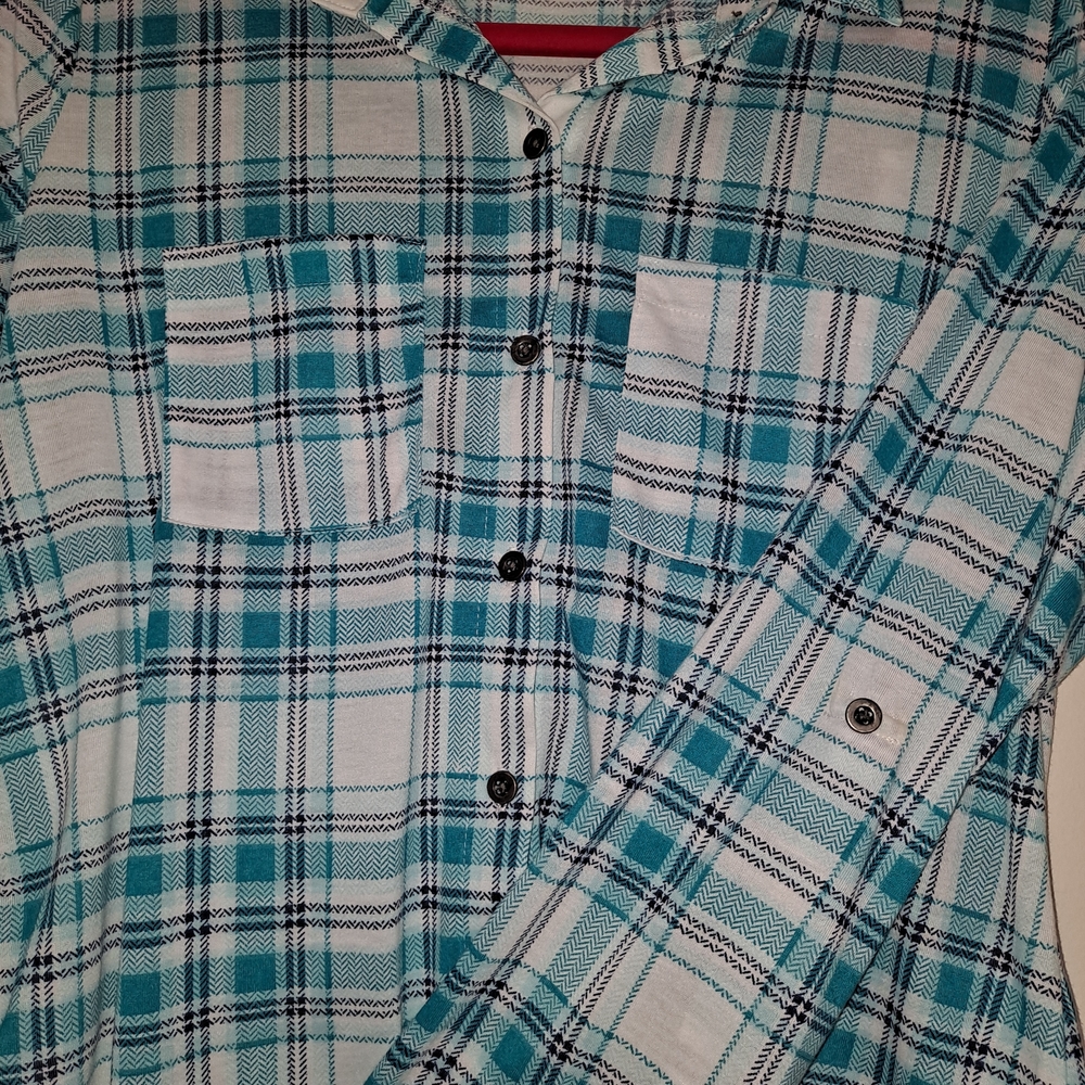 Joe Boxer Aqua and White Plaid Shirt